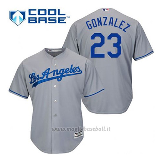 Maglia Baseball Uomo Los Angeles Dodgers Adrian Gonzalez 23 Grigio Cool Base